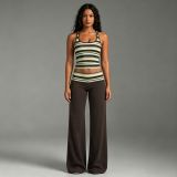 Stripe Print Sleeveless U Neck Two Piece Pants Set SHD-8128