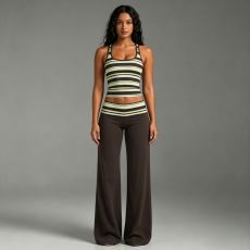 Stripe Print Sleeveless U Neck Two Piece Pants Set SHD-8128