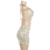 Sexy Sequin Backless Halterneck Mini Dress DLSF-K6D16221A