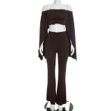 One Shoulder Solid Color Top Flare Pants Suit MXBF-Q26ST156