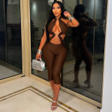 Solid Color Hollow Out Backless Seventh Jumpsuit MXBF-C26JP306