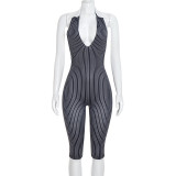 Stripe Printed Backless Seventh Jumpsuit MXBF-J26JP347