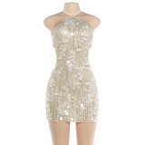 Sexy Sequin Backless Halterneck Mini Dress DLSF-K6D16221A