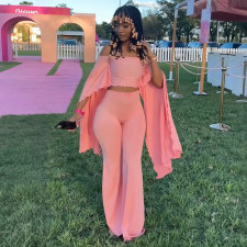 One Shoulder Solid Color Top Flare Pants Suit MXBF-Q26ST156