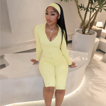 Long Sleeve Zipper Hooded Two Piece Short Suit(With Hairband) MXBF-D26ST299
