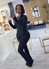 Solid Color Long Sleeve Sport Pants Suit NYF-8218