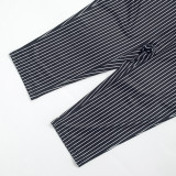Stripe Printed Backless Seventh Jumpsuit MXBF-J26JP347