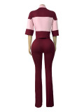 Contrast Color Stripe Half Sleeve Two Piece Pants Set CH-26036
