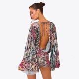 Leopard Print Long Sleeve Backless Mini Dress GSZM-D26DS306