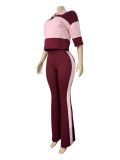 Contrast Color Stripe Half Sleeve Two Piece Pants Set CH-26036