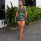 Halterneck Print V Neck Two Piece Skirts Set GJYO-JSD711932