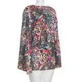 Leopard Print Long Sleeve Backless Mini Dress GSZM-D26DS306