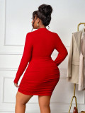 Plus Size Solid Color Ruched Mini Dress GAWE-6782