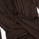 Deep V Neck Logn Sleeve Ruched Mini Dress GSZM-C26DS333