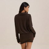 Casual Long Sleeve Ruched Mini Dress GSZM-C26DS337