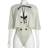 Houndstooth Printed Sling Bodysuit Cloak Set GDSF-Q26ST173