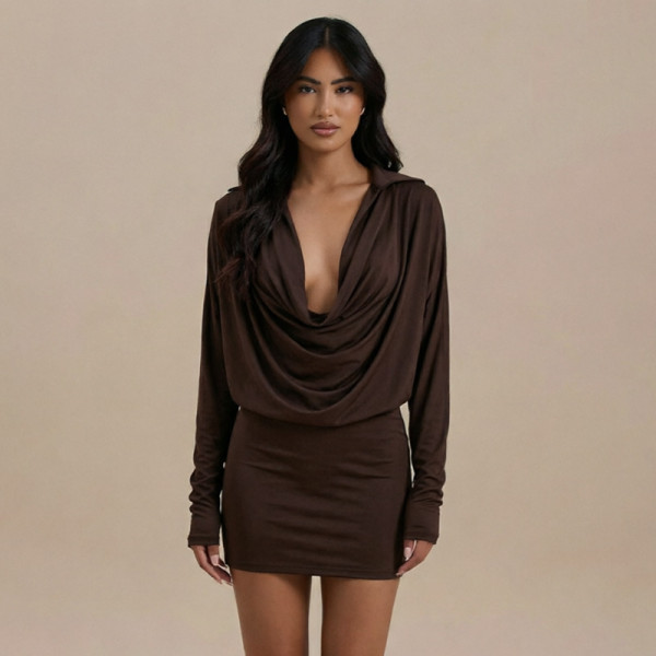 Casual Long Sleeve Ruched Mini Dress GSZM-C26DS337