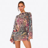 Leopard Print Long Sleeve Backless Mini Dress GSZM-D26DS306