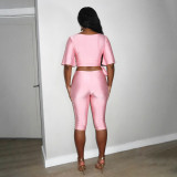 Solid Color Tie Up Top Seventh Pants Suit GSZM-C26ST290