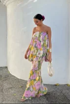 Sexy Print Off Shoulder Maxi Dress GADE-11339