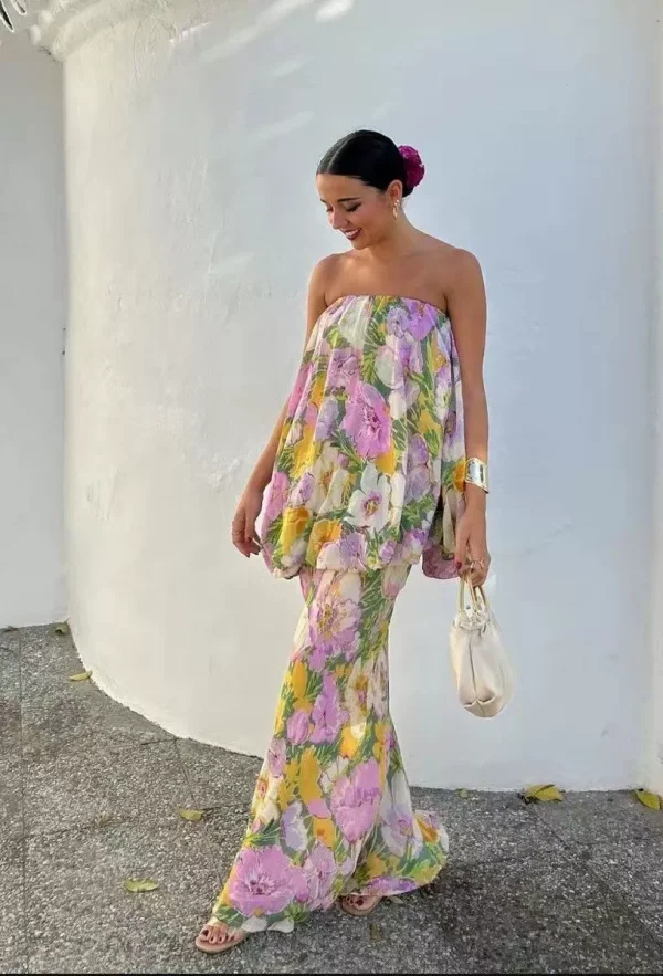 Sexy Print Off Shoulder Maxi Dress GADE-11339
