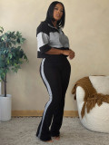 Contrast Color Stripe Half Sleeve Two Piece Pants Set CH-26036