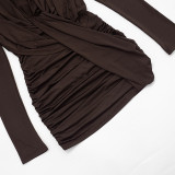 Deep V Neck Logn Sleeve Ruched Mini Dress GSZM-C26DS333