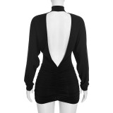 Solid Color Long Sleeve Backless Mini Dress GSZM-Q26DS179