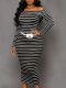 Stripe Knits Long Sleeve Long Dress ZDF-33553