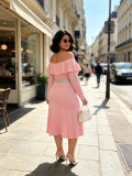 Plus Size One Shoudler Ruffles Long Sleeve Midi Dress GAWE-6787