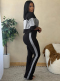 Contrast Color Stripe Half Sleeve Two Piece Pants Set CH-26036