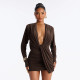 Deep V Neck Logn Sleeve Ruched Mini Dress GSZM-C26DS333