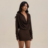 Casual Long Sleeve Ruched Mini Dress GSZM-C26DS337