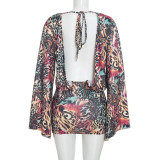 Leopard Print Long Sleeve Backless Mini Dress GSZM-D26DS306