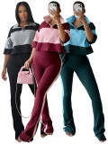 Contrast Color Stripe Half Sleeve Two Piece Pants Set CH-26036