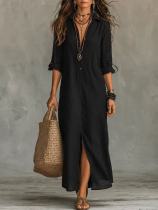 Short Sleeve Lapel Split Maxi Dress GWDS-260718
