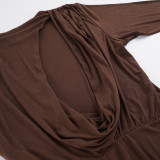 Long Sleeve Solid Color Backless Mini Dress GPKJ-MR50097