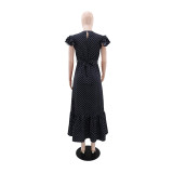 Polka Dot Printed V Neck Maxi Dress GYLY-10903