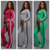 Solid Color Zipper Top Two Piece Pants Set YD-8840