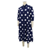 Polka Dot Print 3/4 Sleeve Midi Dress GYLY-11347