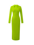 Plus Size Solid Color Long Sleeve Knits Midi Dress ZDF-33555