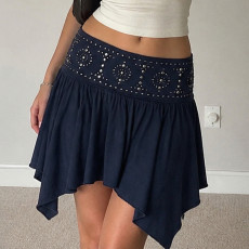 Hot Diamond Rivet Pleated Irregular Skirt GPKJ-MR51250