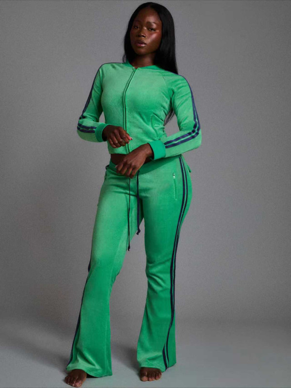Solid Color Zipper Top Two Piece Pants Set YD-8840