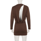 Long Sleeve Solid Color Backless Mini Dress GPKJ-MR50097