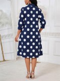 Polka Dot Print 3/4 Sleeve Midi Dress GYLY-11347