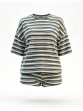 Stripe Print Short Sleeve T-shirt Short Suit YH-5368