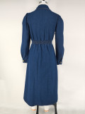 Long Sleeve Lapel Denim Maxi Dress GDAM-218785