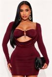 Long Sleeve Solid Color Mini Dress GMYU-11463