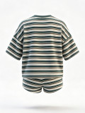 Stripe Print Short Sleeve T-shirt Short Suit YH-5368
