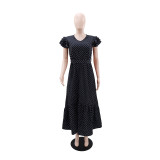 Polka Dot Printed V Neck Maxi Dress GYLY-10903